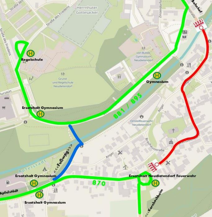 Lageplan Ersatzhaltestellen Neudietendorf
