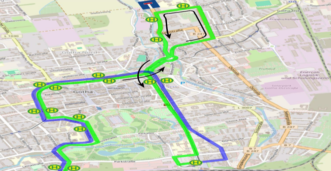 Stadtbuslinie F - Linienverlauf Boilstädt - Gotha Hauptbahnhof