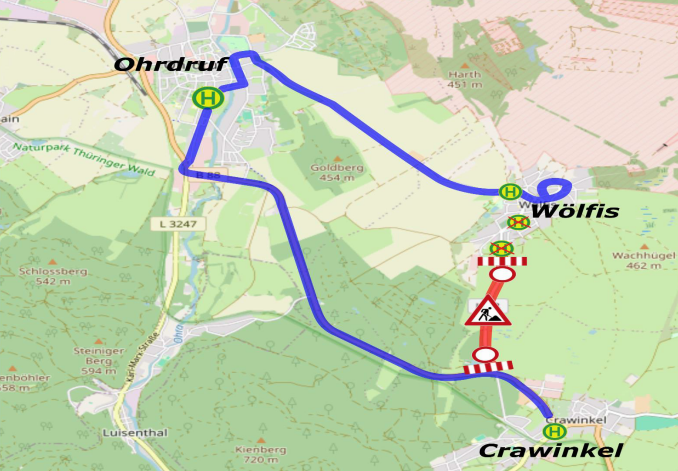 Straßensperrung Wölfis - Crawinkel 22.06.26 - 03.07.26
